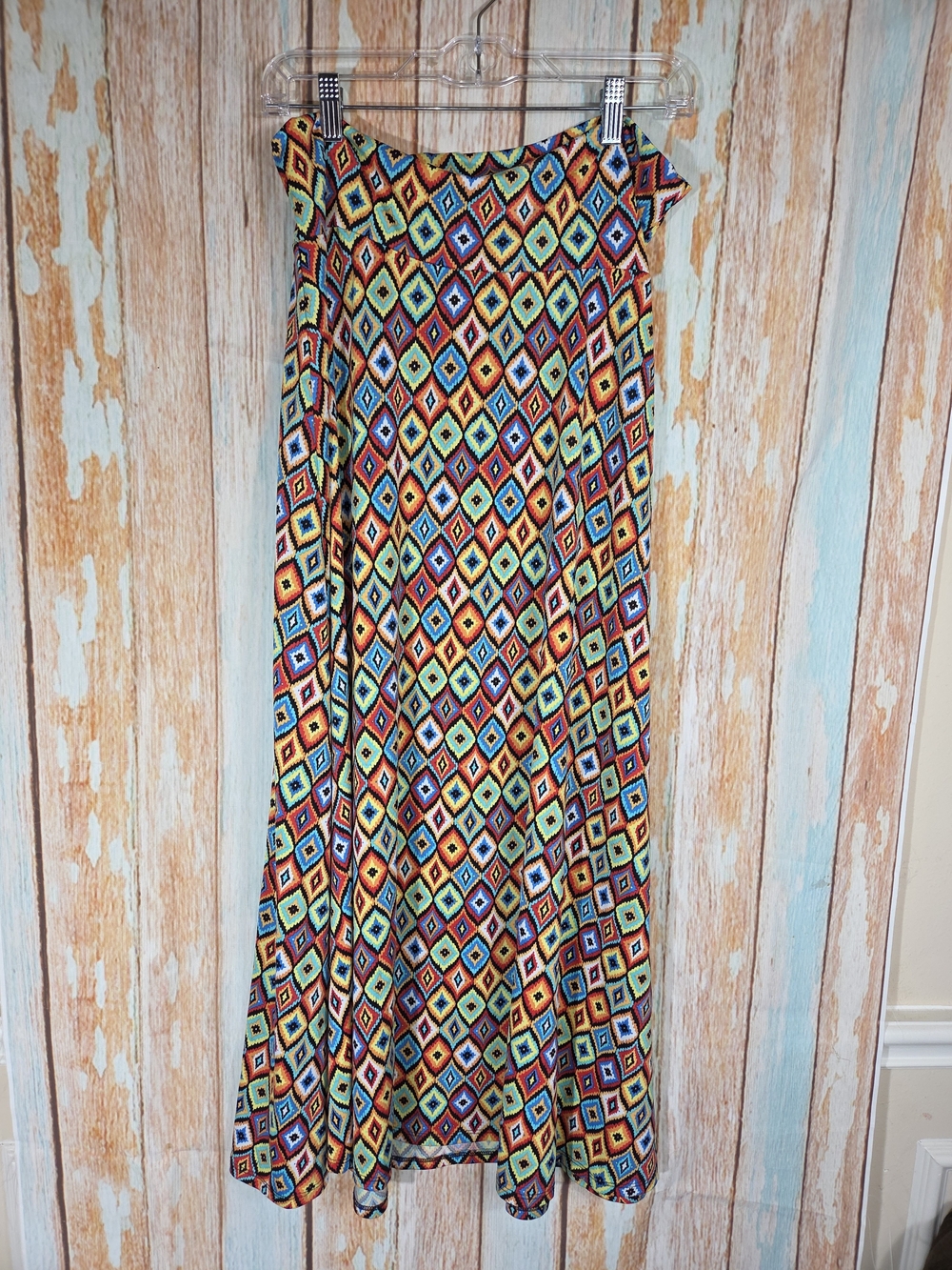 Sophia Jayne Geometric Diamond Print Maxi Skirt | Bright Multicolor Boho. Size L